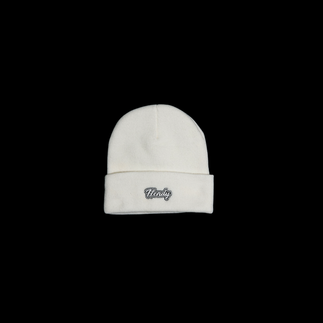 "Hendy" Embroidered Beanie | White